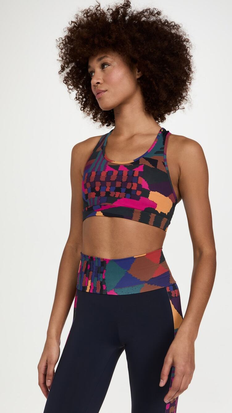 nwt FARM RIO sz S Abstract Patches Sports Bra Exercise Top Athleisure